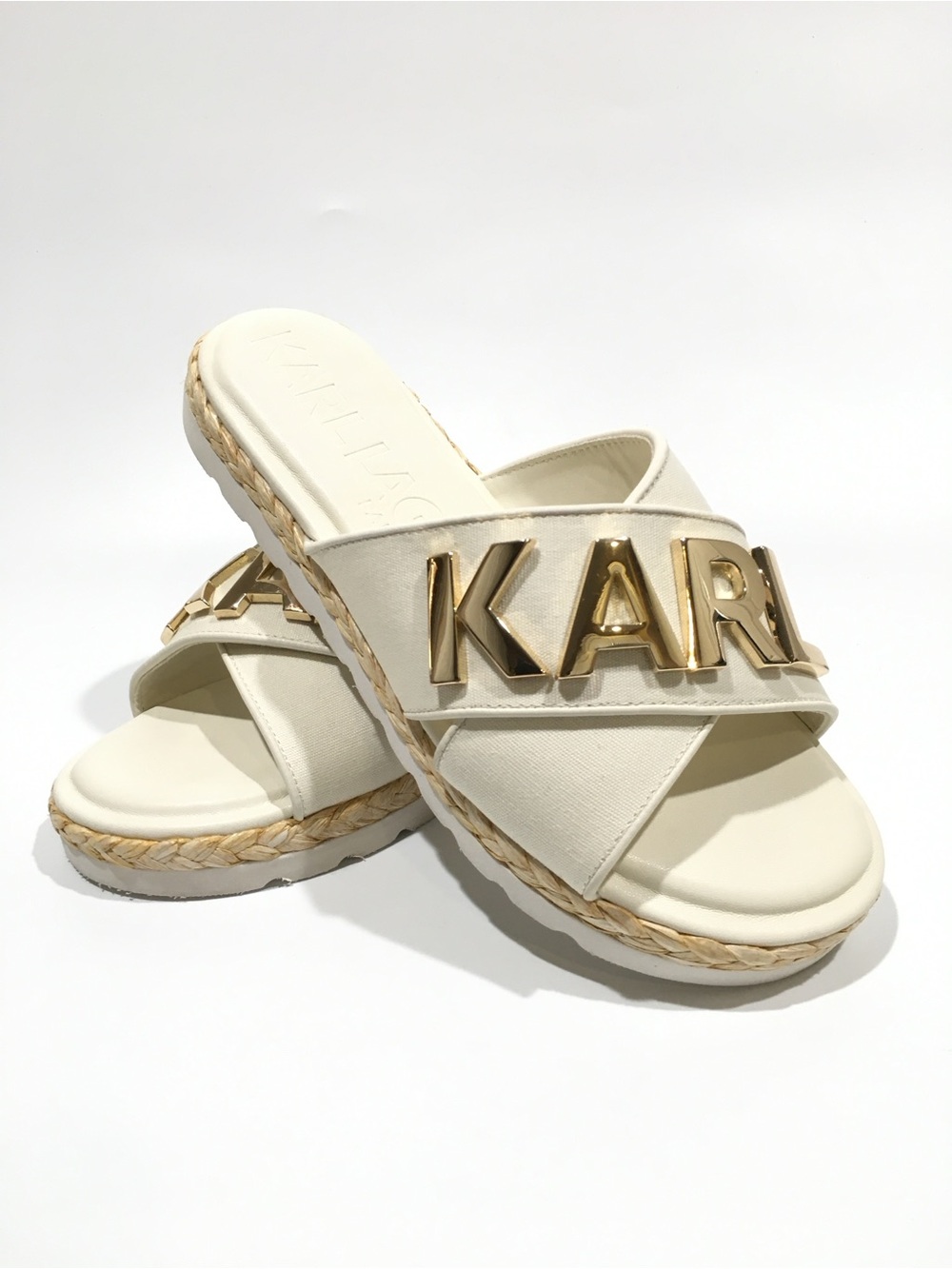 Karl Lagerfeld Chatherine Criss Cross Slide Sandals -Cream -US 8 -NEW